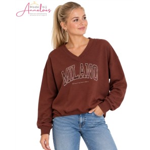 Garcia sweater vhals v260260 tekst milano rosewood